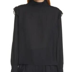 Nili Lotan Farah top Sz S black long sleeve mock neck blouse A16